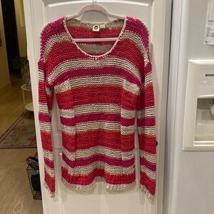 ROXY pink tan striped knit sweater XL